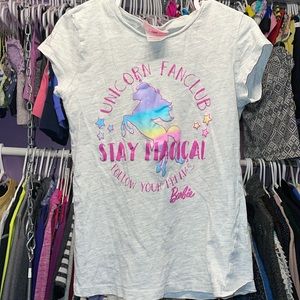 BARBIE unicorn fan club Stay Magical Follow your Dreams Barbie Pink sz 7-8 Med